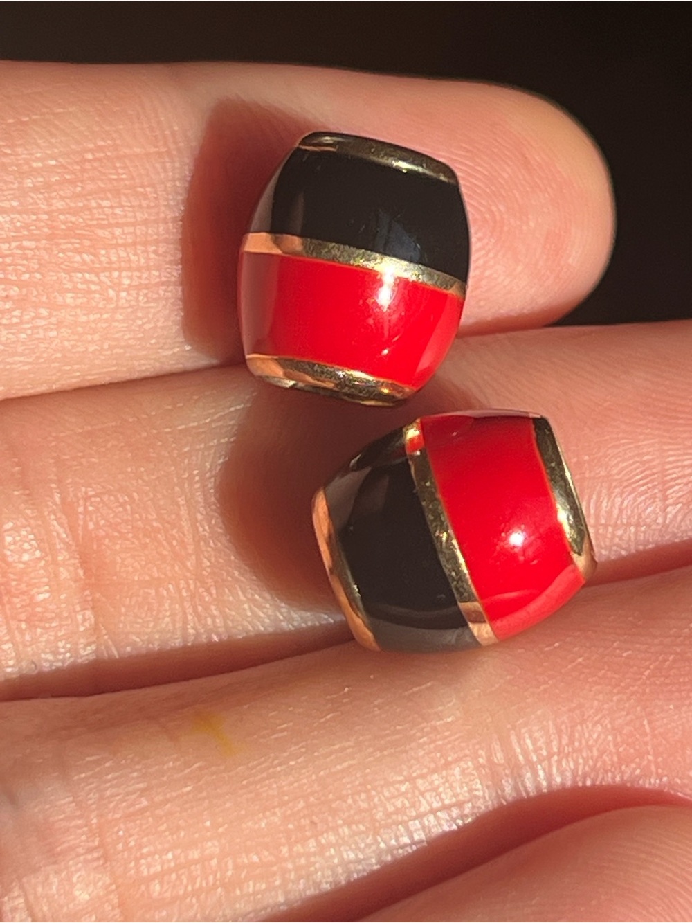 Black & Red Enamel 14k Gold Dome Earring Charms